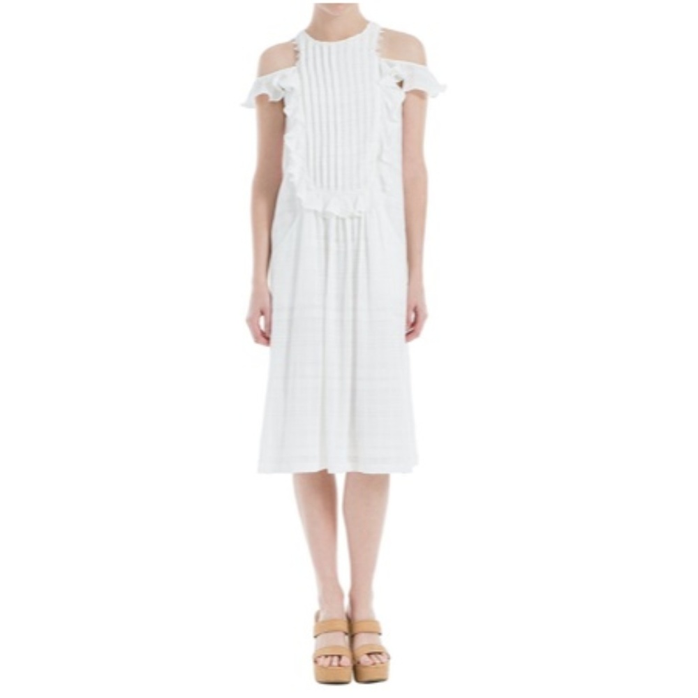 New Max Studio Pleated Cotton Cold-Shoulder Dress